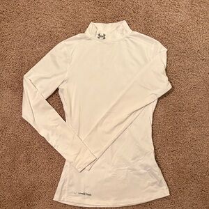 Under Armour Women's White Long Sleeve Tee, Coldgear, Mock Neck, Running Top